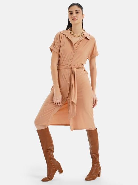 kazo beige shirt dress