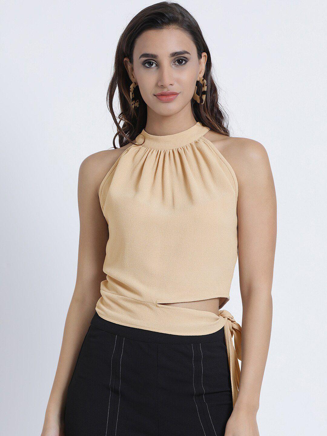 kazo beige solid crepe top