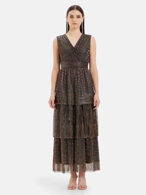 kazo black & gold textured maxi dress