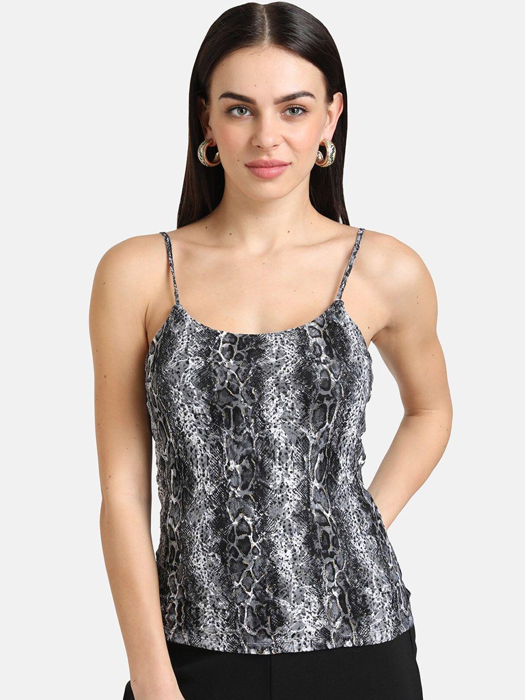 kazo black & grey snake skin lace regular top