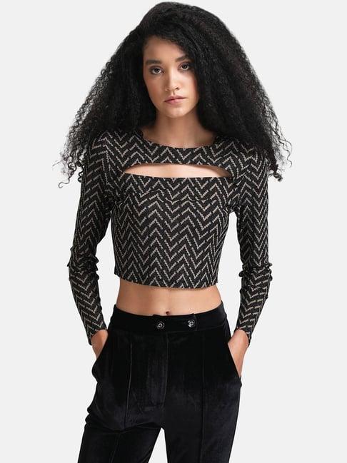 kazo black chevron pattern top