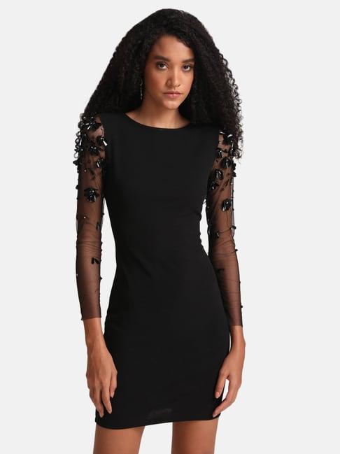 kazo black embellished bodycon dress