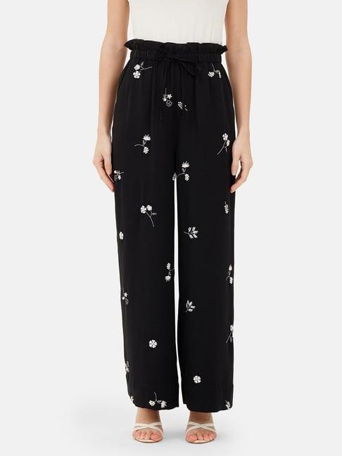 kazo black embroidered regular fit high rise trousers