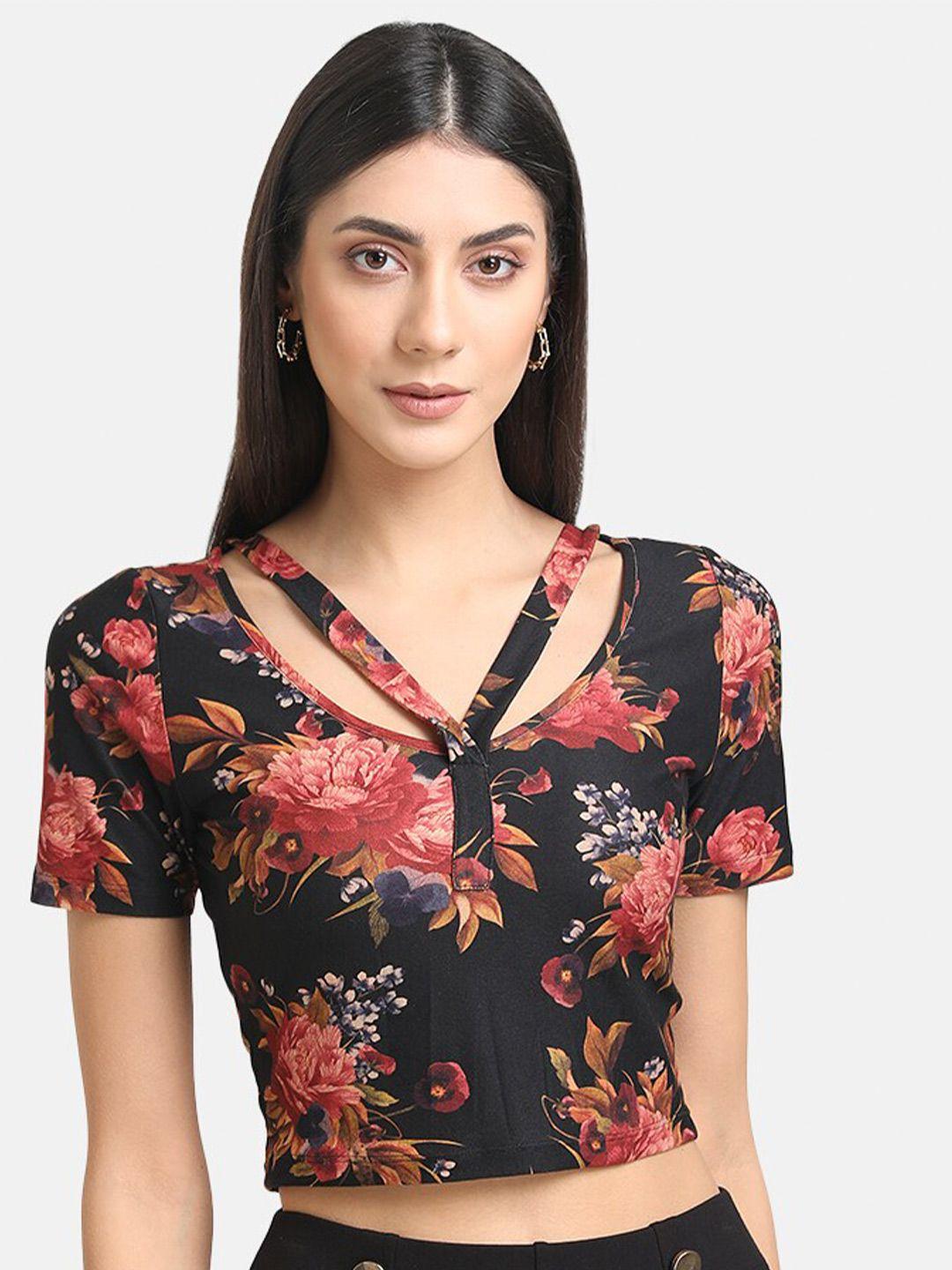 kazo black floral print top