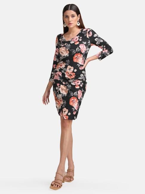 kazo black floral print wrap dress