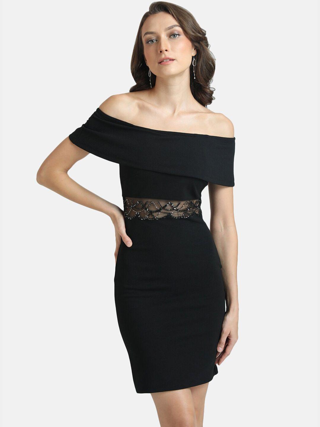 kazo black off-shoulder bodycon dress