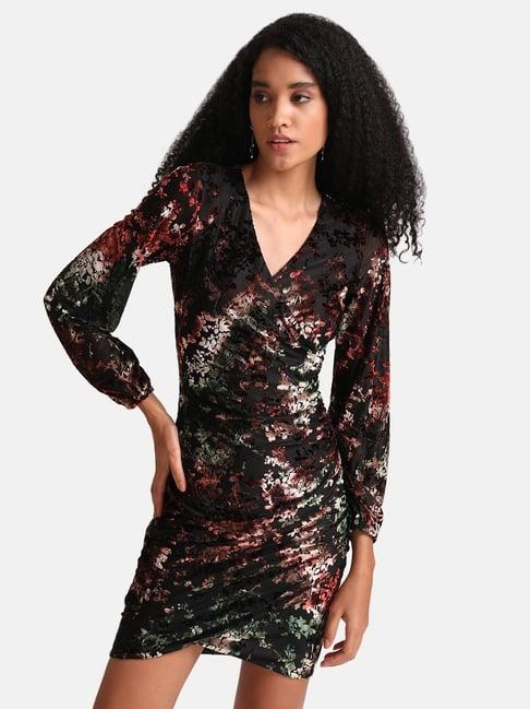 kazo black printed bodycon dress