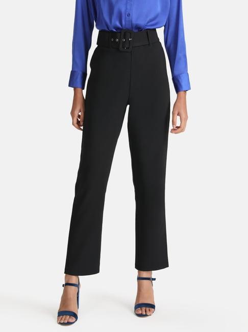 kazo black regular fit high rise trousers