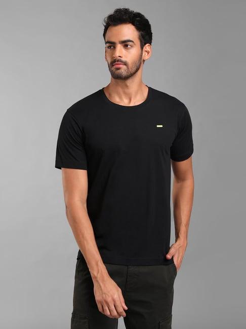 kazo black regular fit printed crew t-shirt