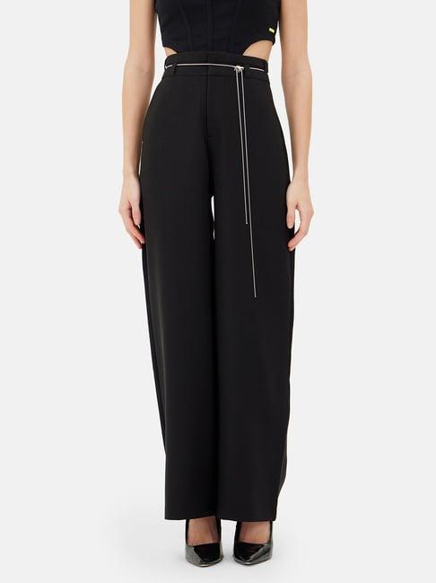 kazo black relaxed fit high rise trousers with belt