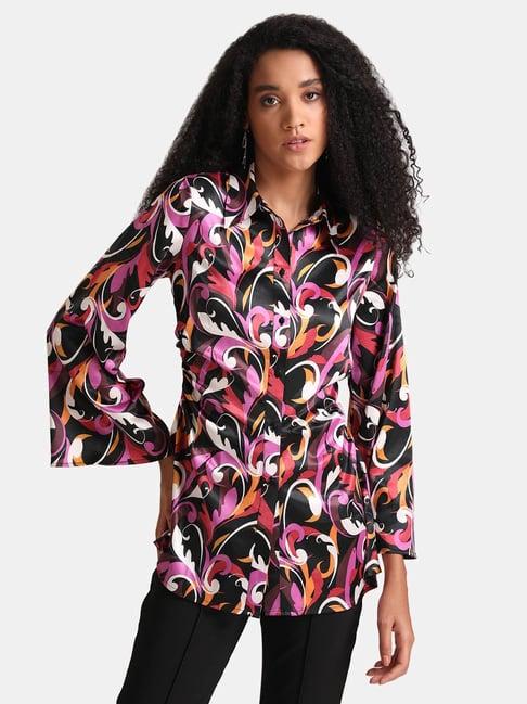 kazo black relaxed fit printed shirt