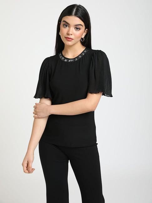 kazo black round neck box top