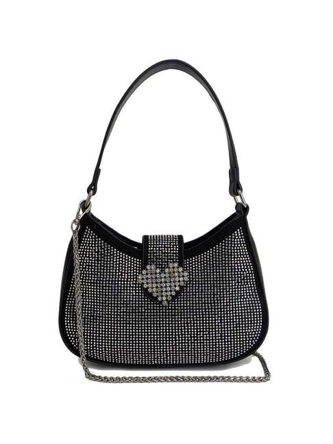 kazo black synthetic embellished sling handbag