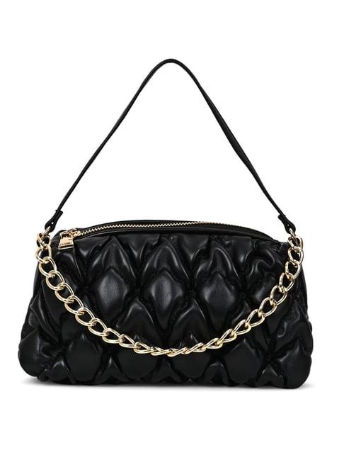 kazo black textured medium shoulder bag