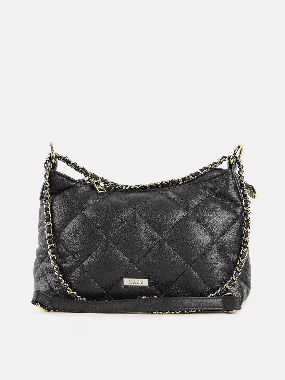 kazo black textured structured sling bag with quilted