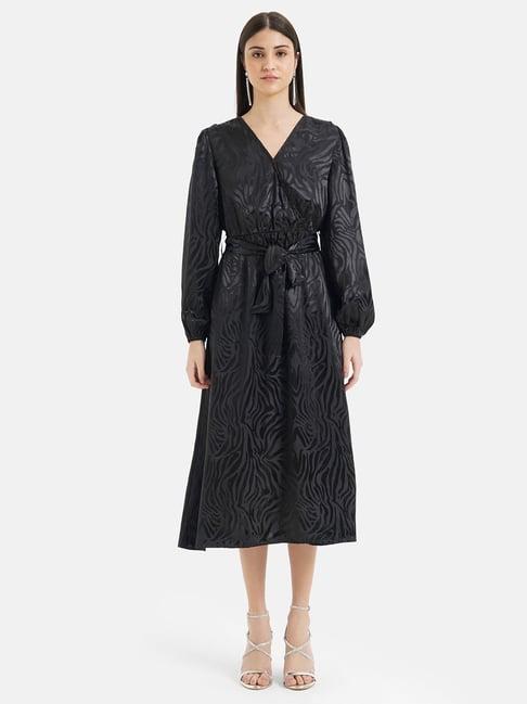 kazo black wrap midi dress