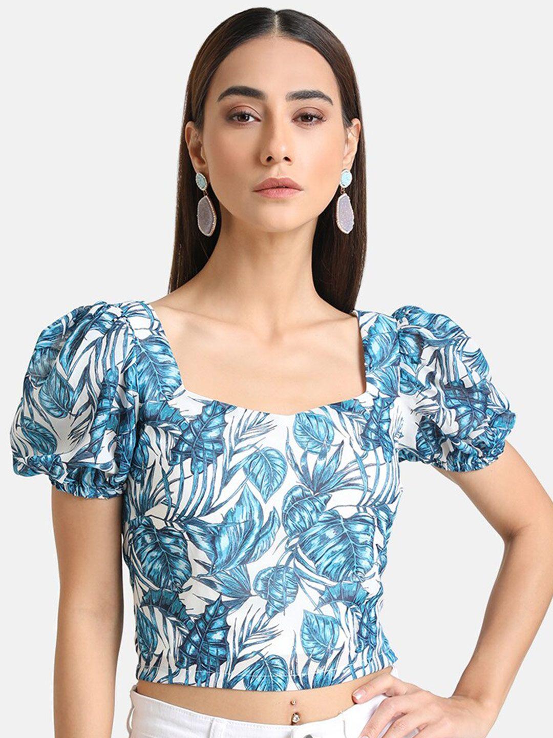 kazo blue floral regular crop top