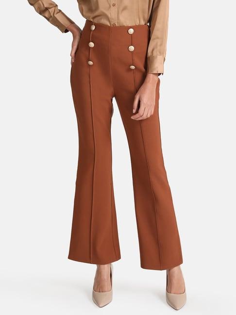 kazo brown regular fit high rise trousers