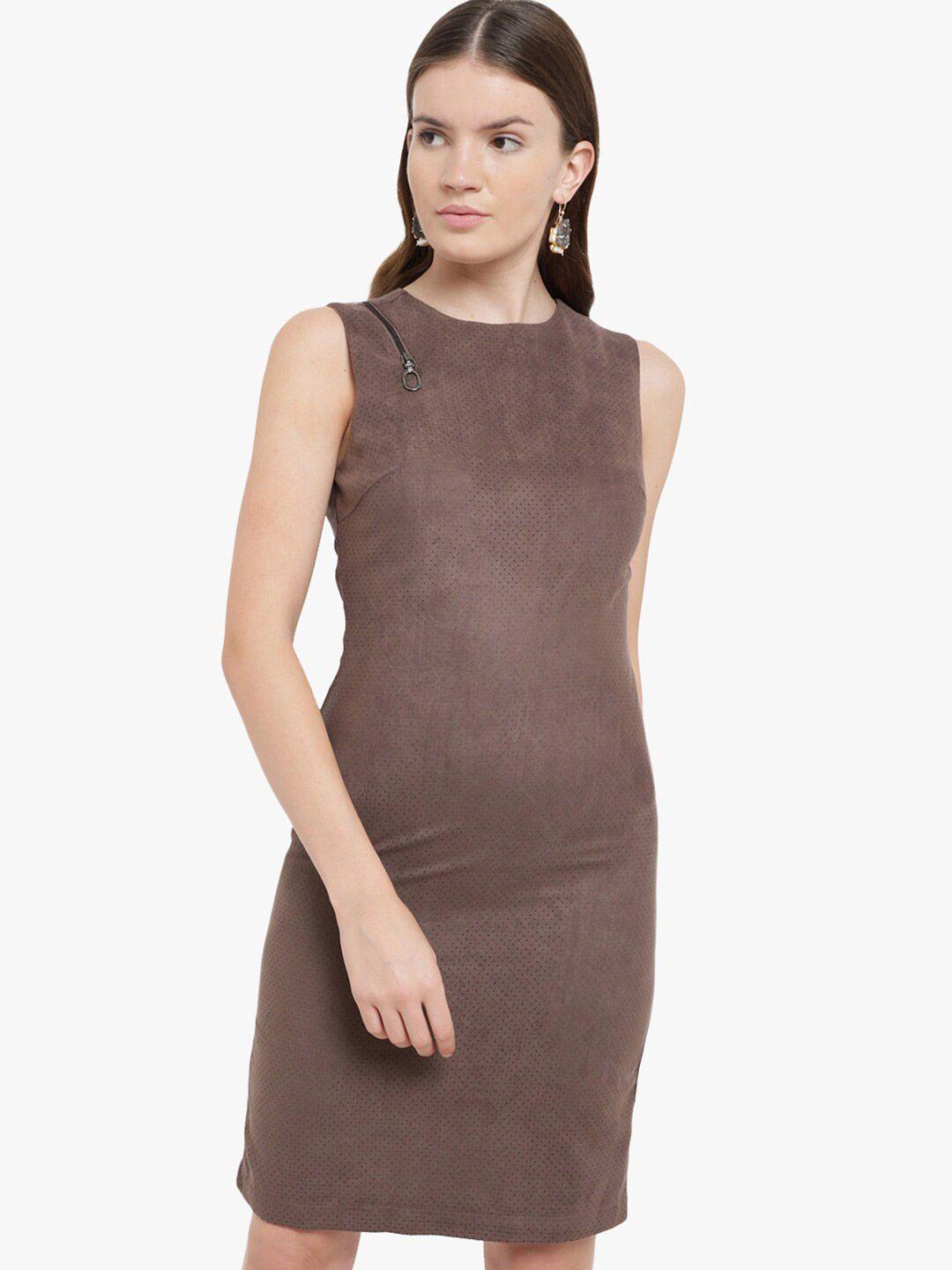 kazo brown round neck sheath dress