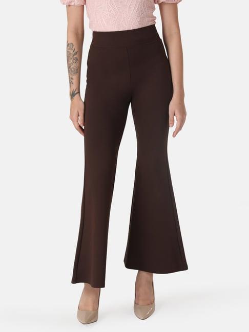 kazo coffee brown flared fit high rise trousers