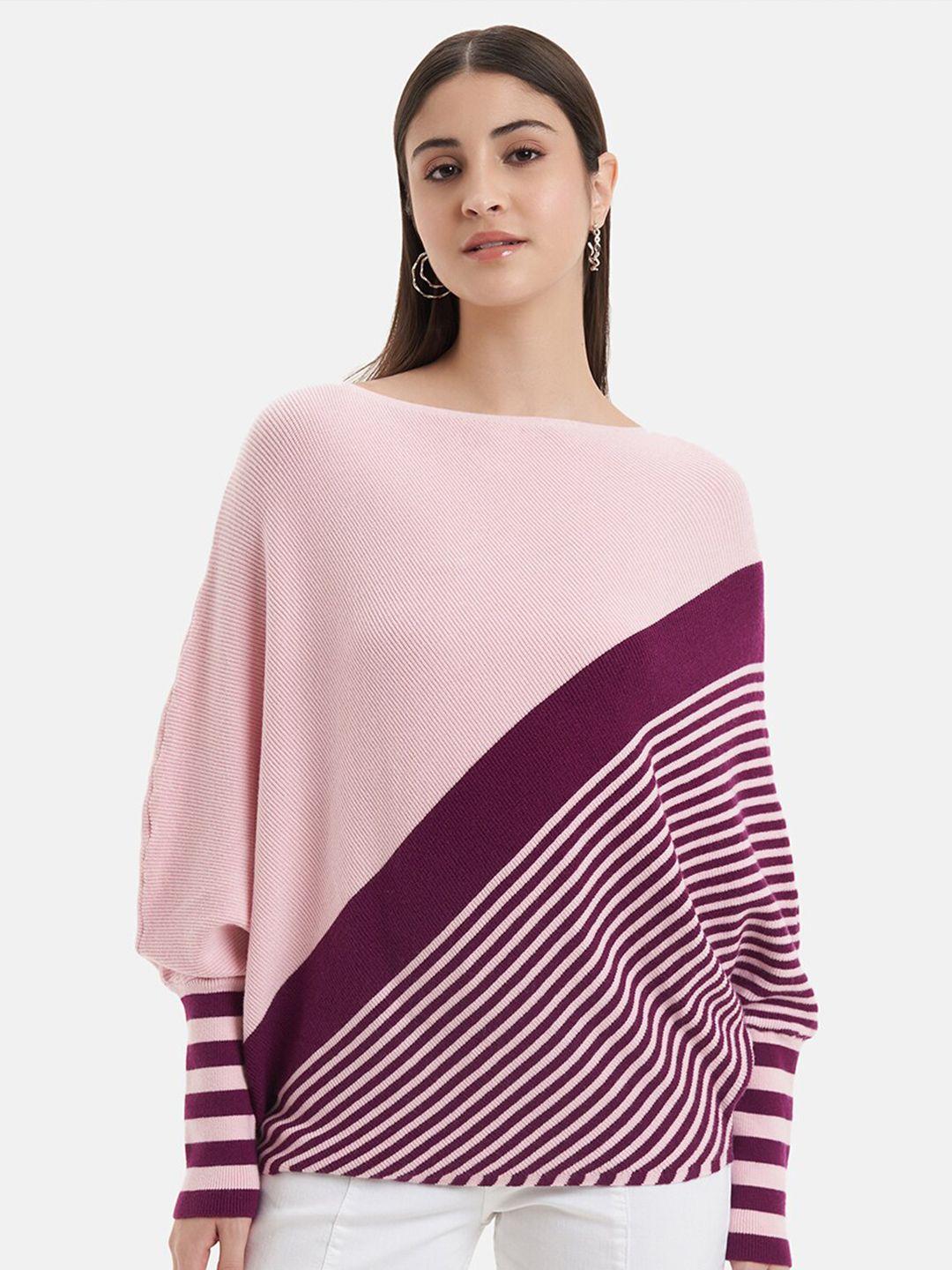 kazo colourblocked boat neck long sleeves pullover sweater
