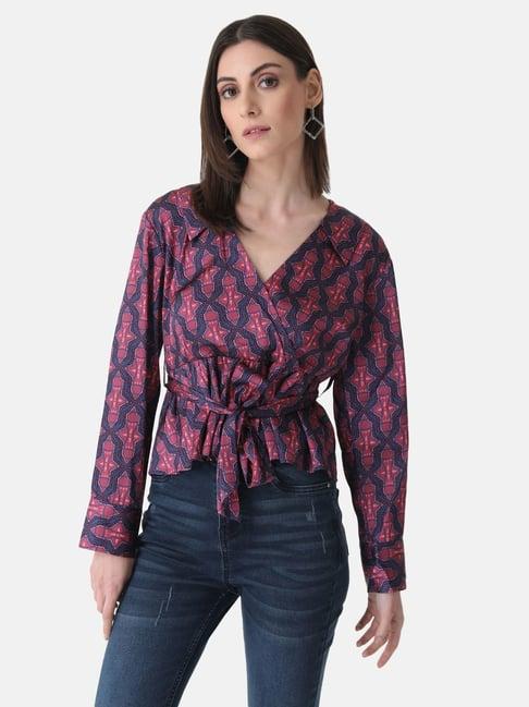 kazo dark pink & navy printed top