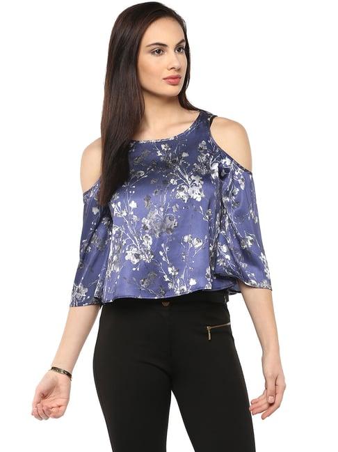 kazo dusk blue floral print top