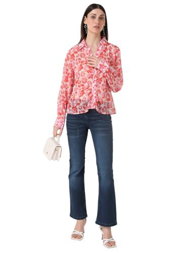 kazo floral georgette collar neck women's shirt (peach, small)