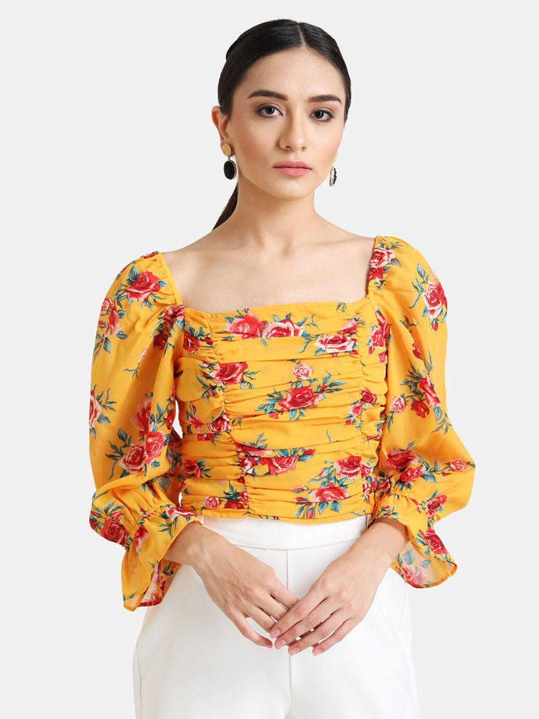 kazo floral print smocked crop top