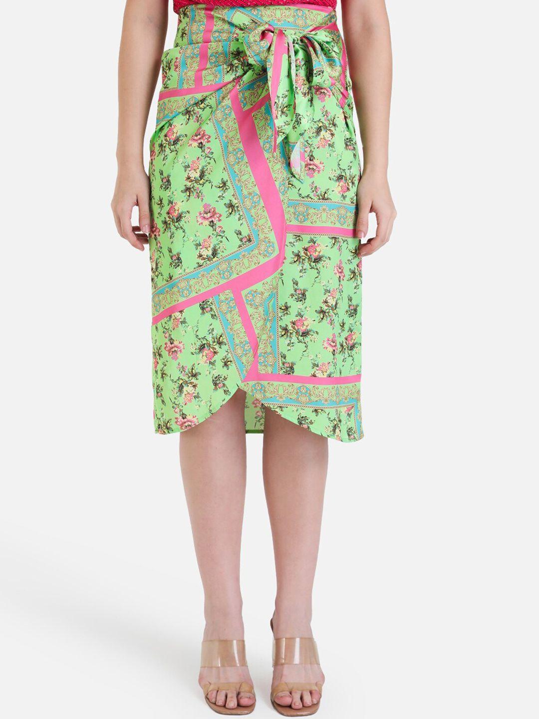 kazo floral scarf printed wrap midi skirt