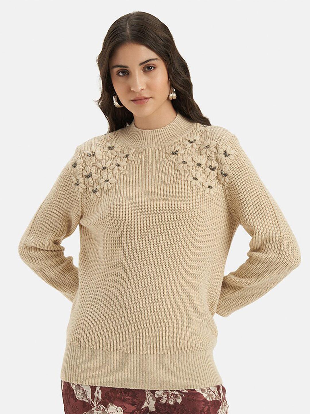 kazo foral ribbed embellished acrylic pullover sweater