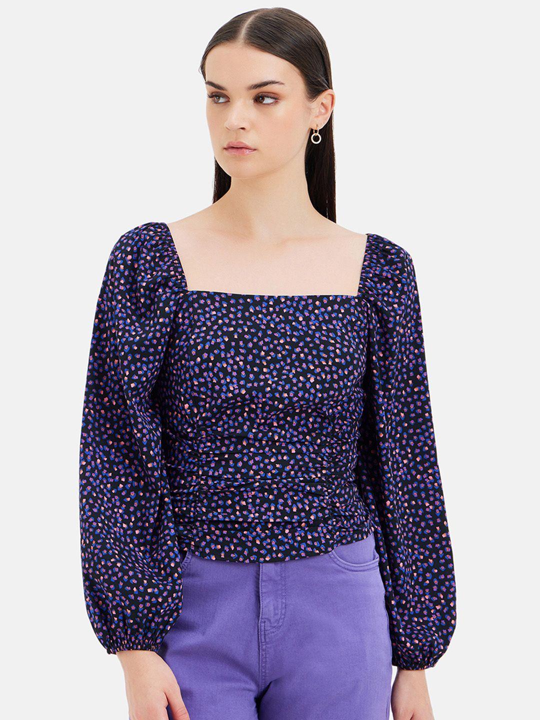 kazo geometric print puff sleeve crepe top