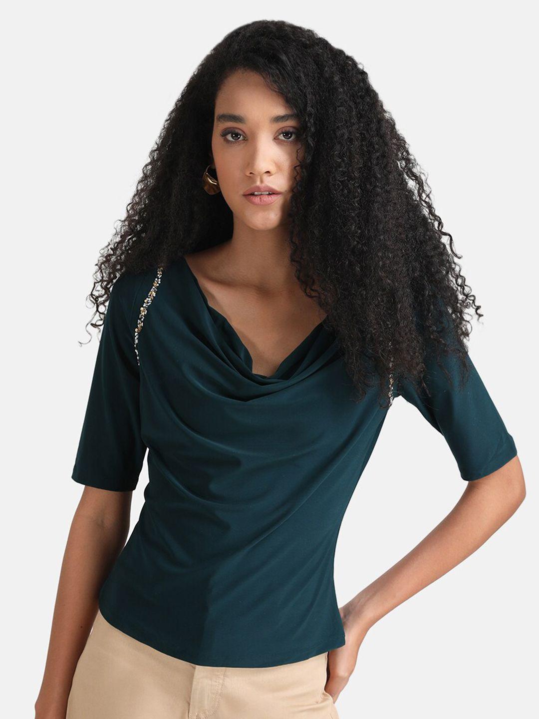 kazo green cowl neck top