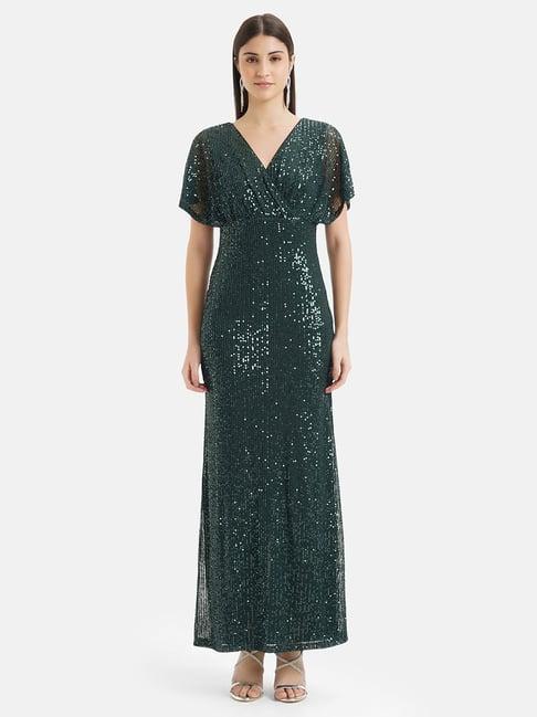 kazo green embellished maxi dress