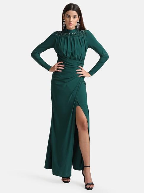 kazo green embellished maxi dress