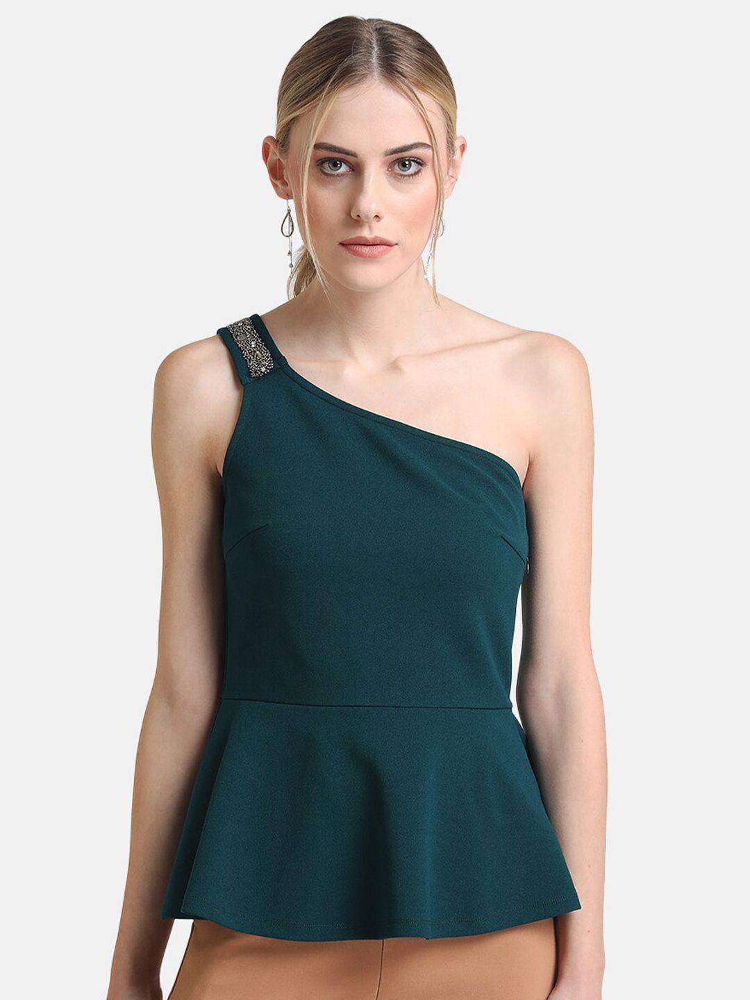 kazo green one shoulder peplum top