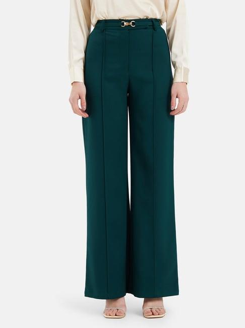 kazo green polyester straight fit high rise trousers