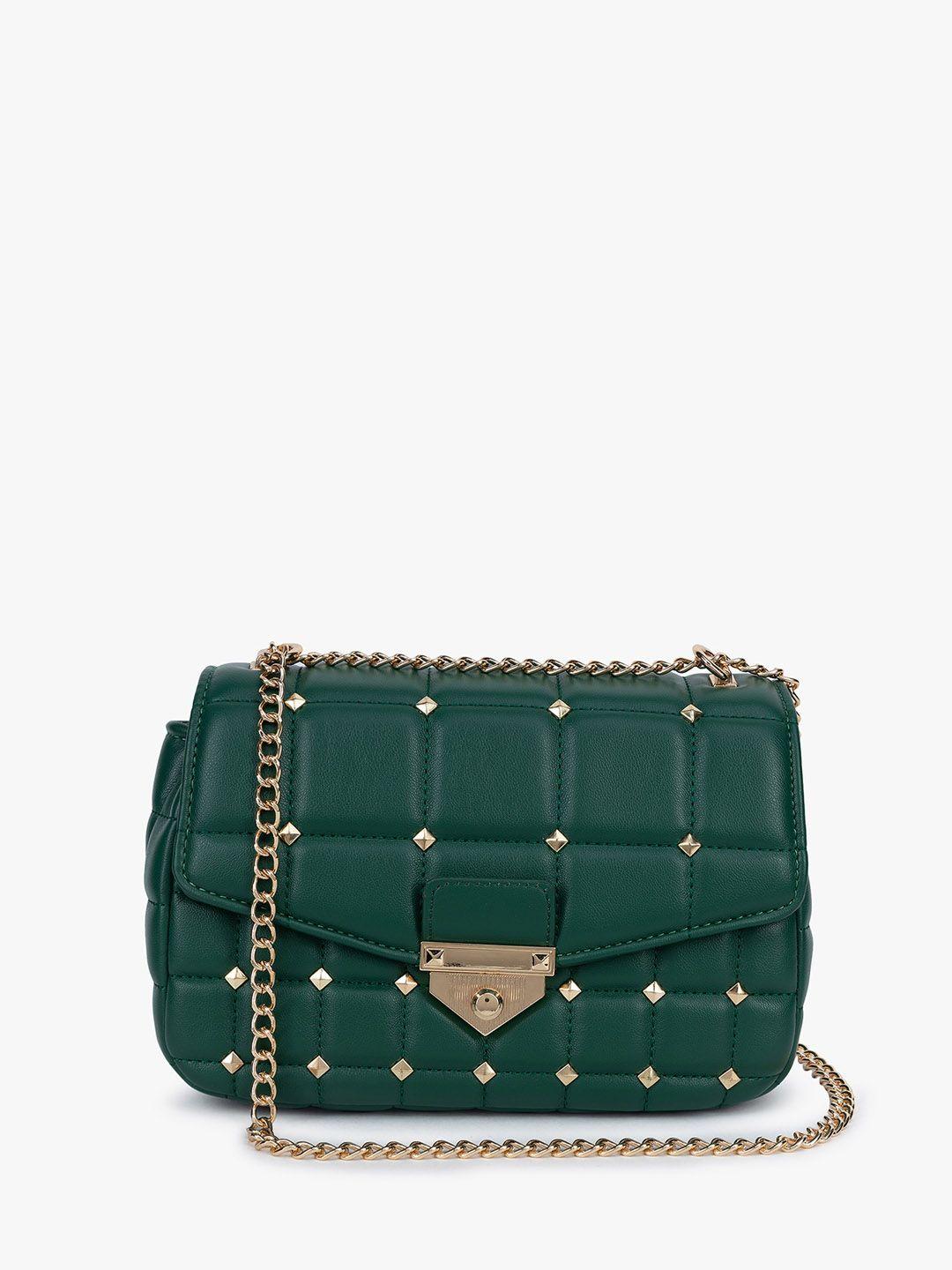 kazo green pu structured sling bag with quilted