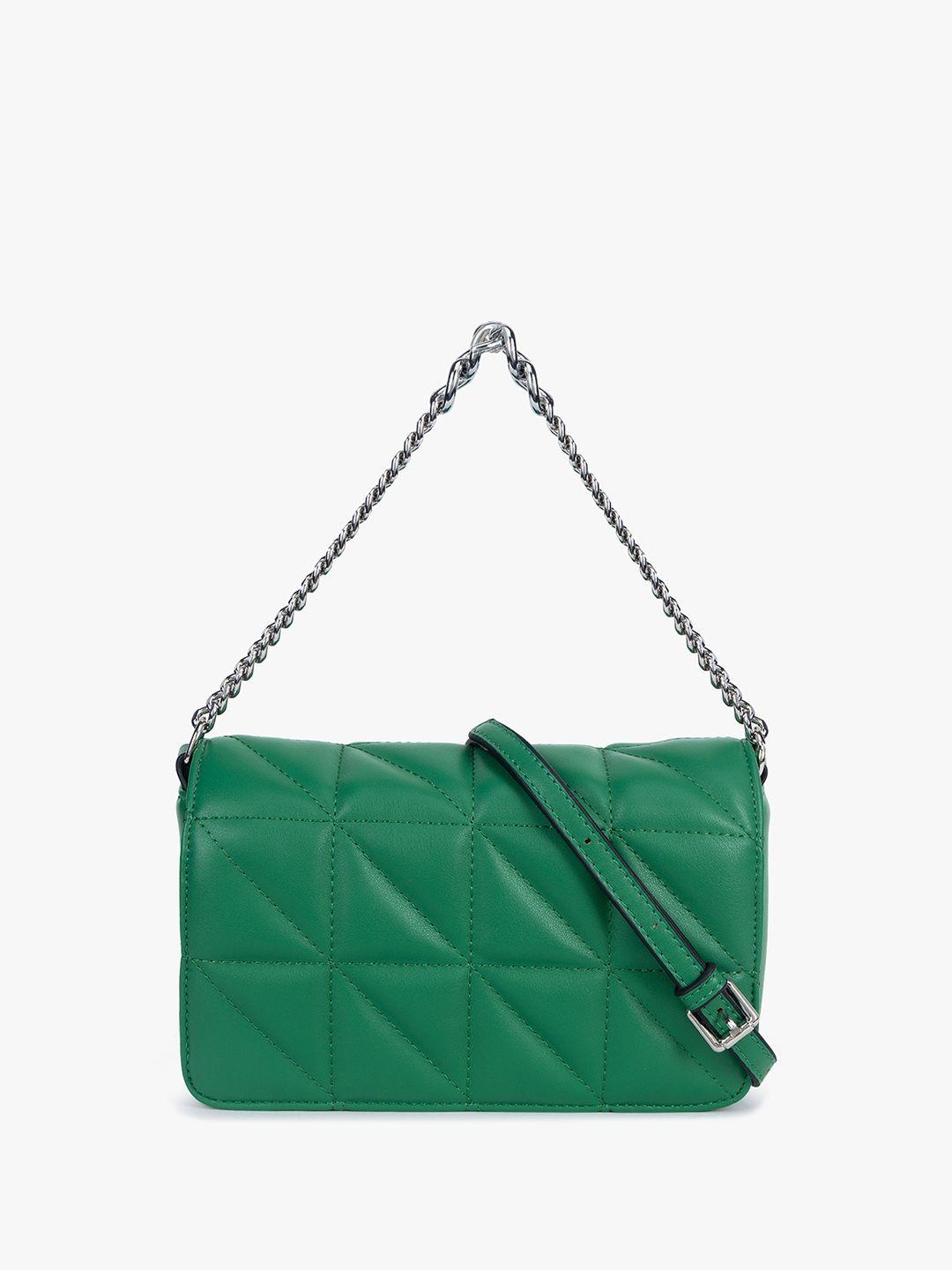 kazo green pu structured sling bag with quilted