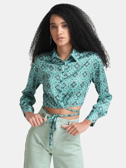 kazo green regular fit floral print shirt