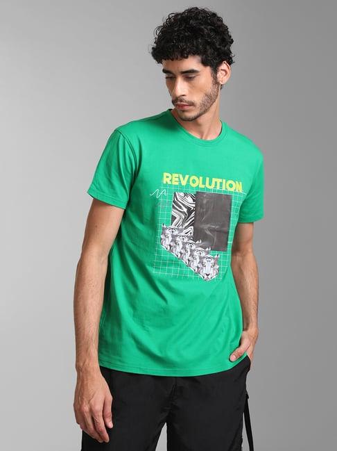 kazo green regular fit printed unisex crew t-shirt