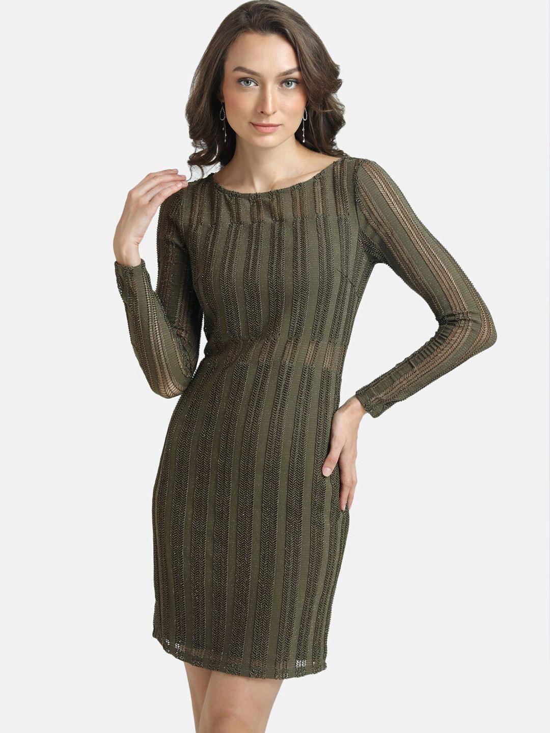 kazo green striped bodycon mini dress