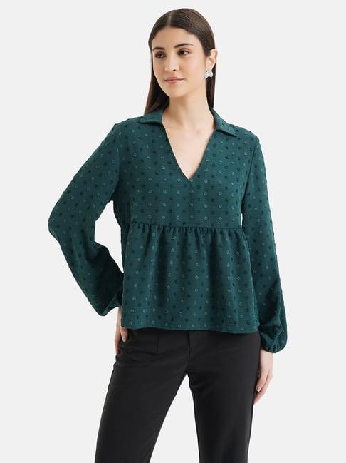 kazo green textured peplum top