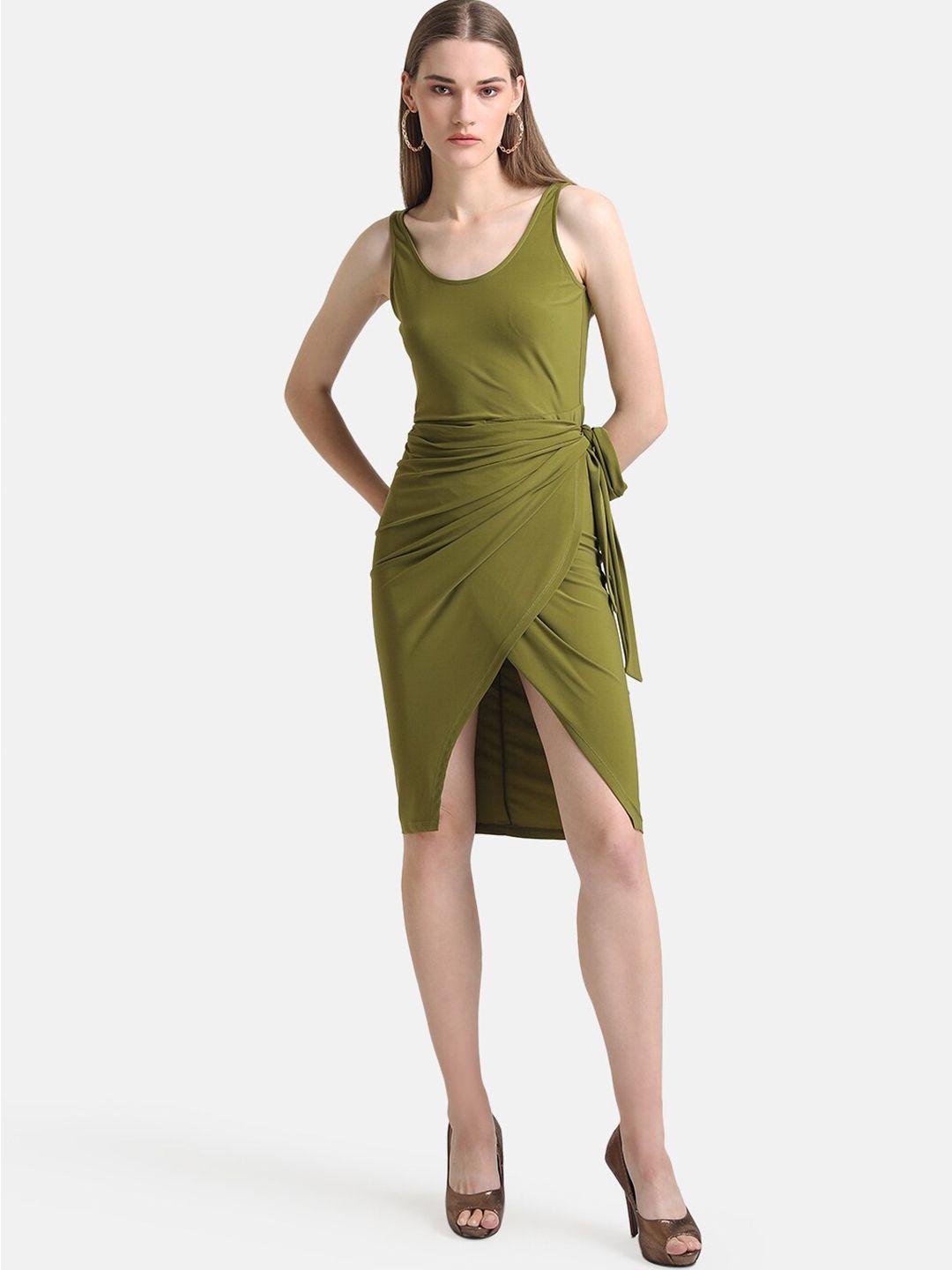 kazo green tie-up wrap knitted dress