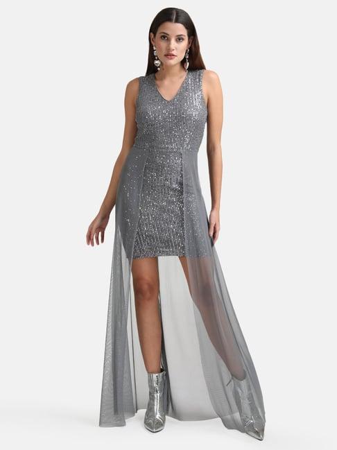 kazo grey embellished maxi dress