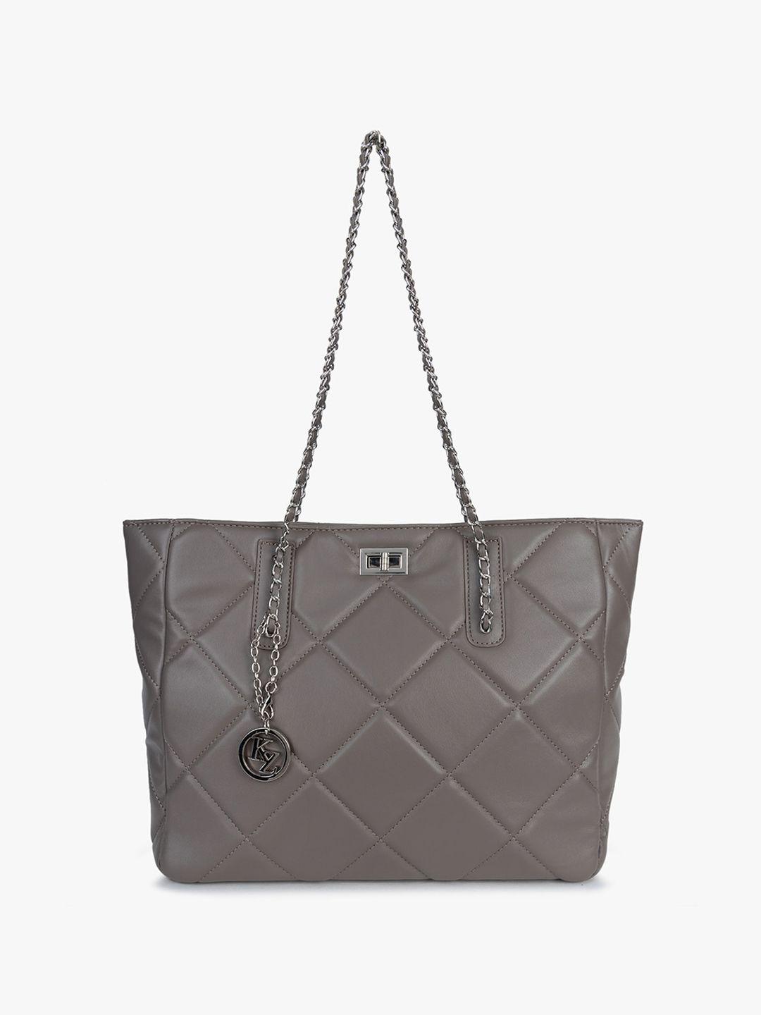 kazo grey pu structured handheld bag with quilted