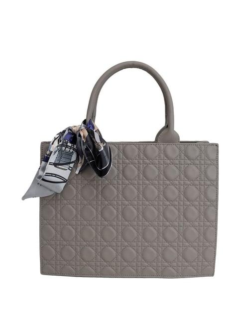 kazo grey synthetic quilted tote handbag