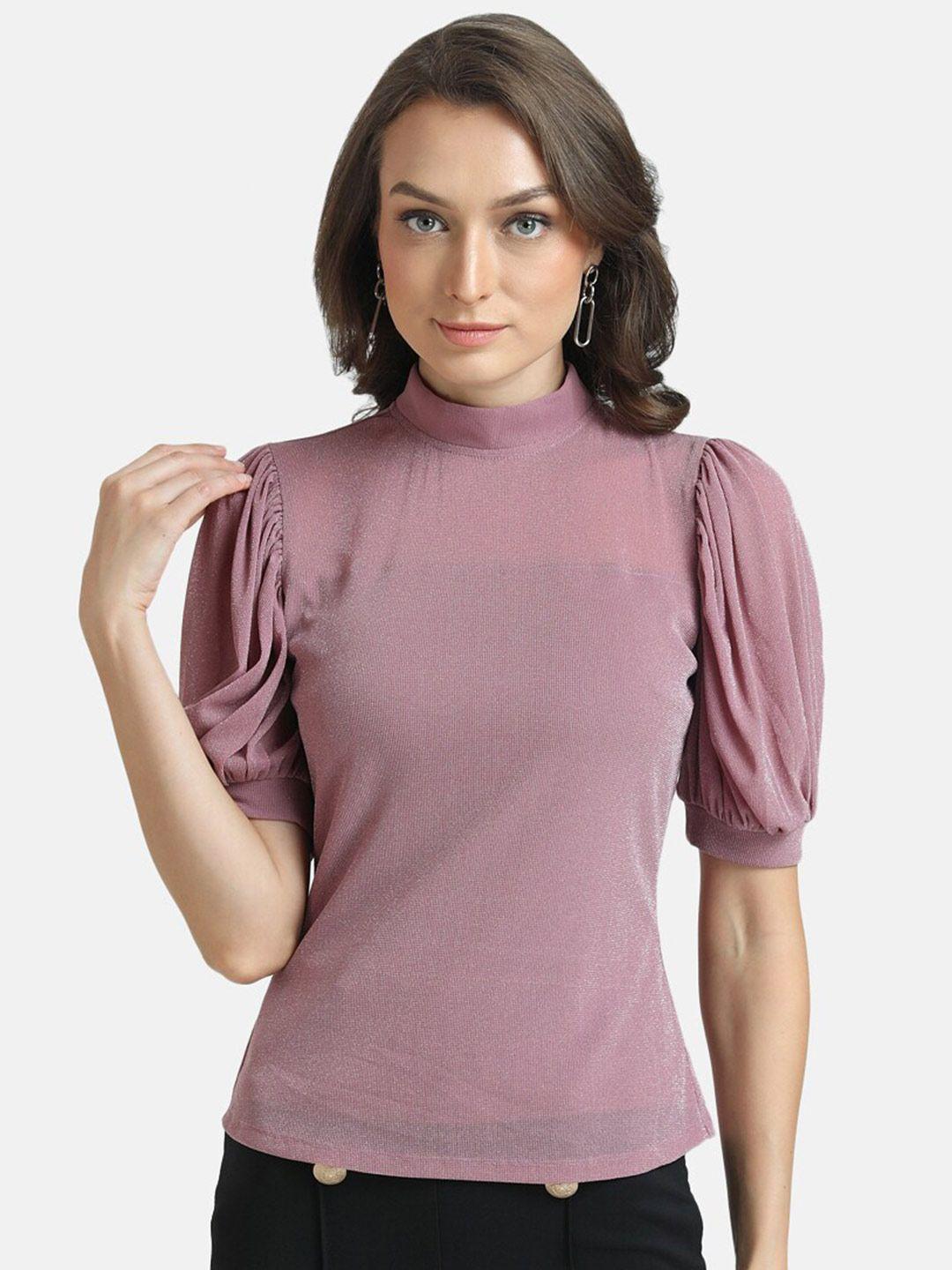 kazo high neck puff sleeves top