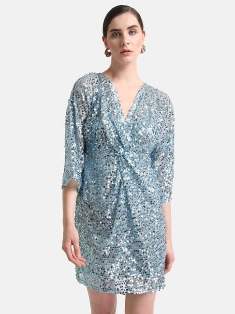 kazo light blue embellished a line dress