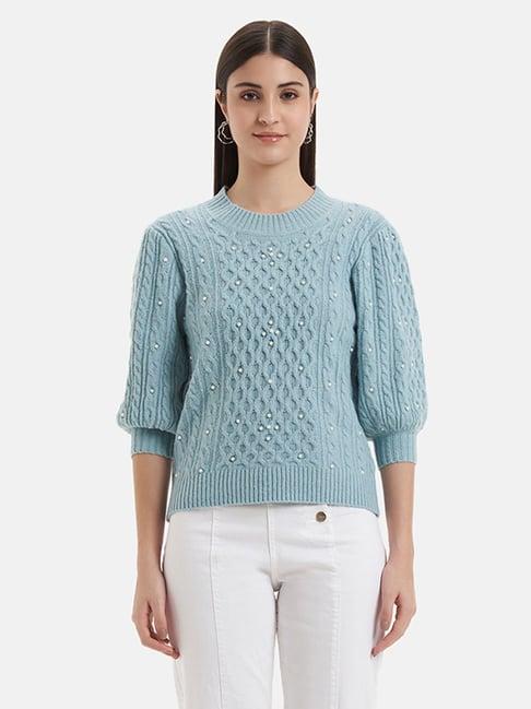 kazo light blue embellished pullover